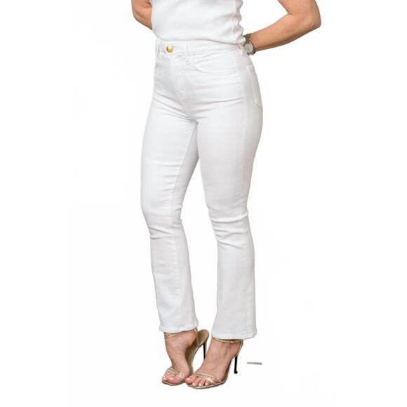 NEW L'AGENCE mira cropped bootcut jean in white/ gold button